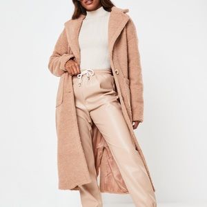 Missguided petite brown borg teddy pocket coat